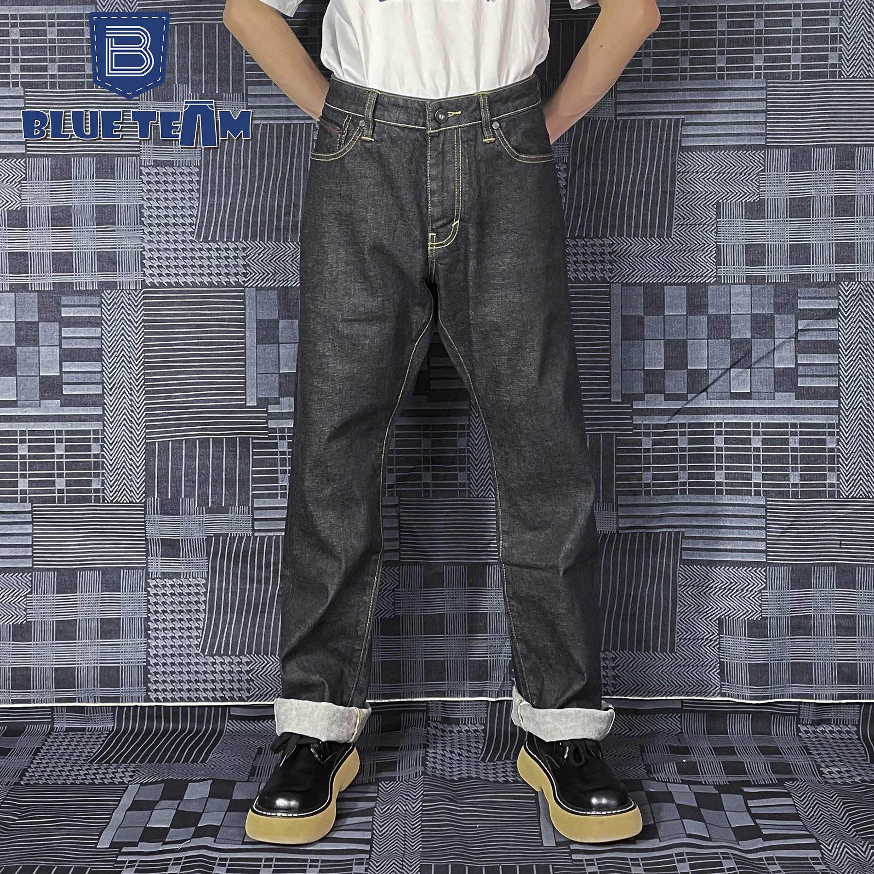 Blue Team | Custom Logo OEM ODM Jeans Manufacturer denim selvedge jeans straight leg baggy jeans pant for men denim pant mens