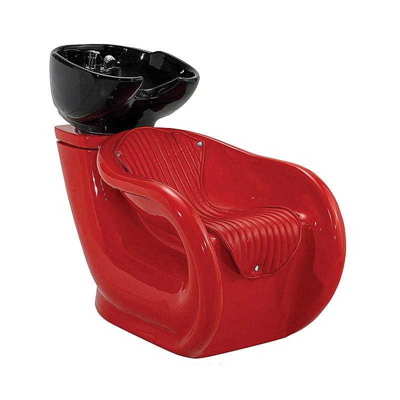Red Salon Chair Hair Salon Furniture Ceramic Basin Shampoo Bowl And Backwash Sink Unit Shampoo Chair
