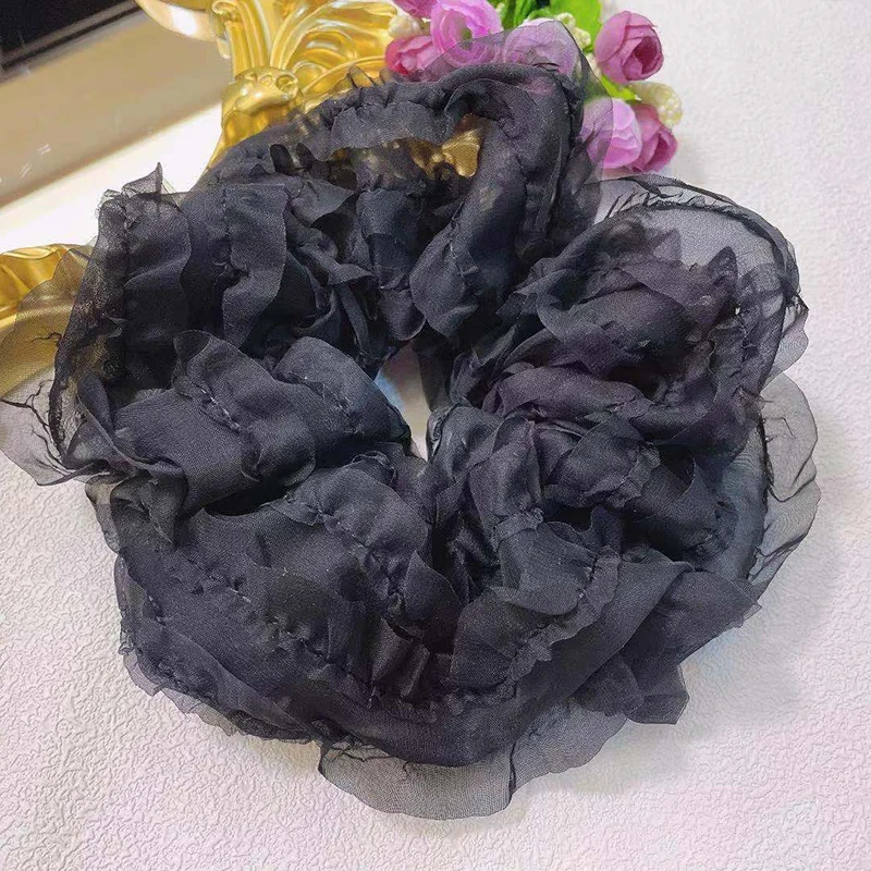 Hot Selling New Fashion Cute Black White Large Lace Hair Ties Ponytail Holder Scrunchies for Women