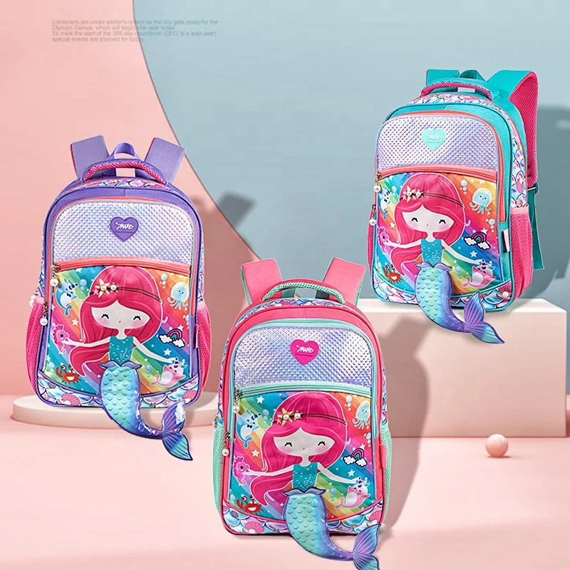 New Sequin Paillette 3D Mermaid Children School Bag Girls Back Packs Kids Backpack