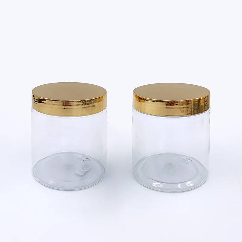 100ML 200ML 300ML 500ML pet transparent bottle cosmetic container food grade plastic jar with gold lids 150ml 250ml 600ml 1000ml
