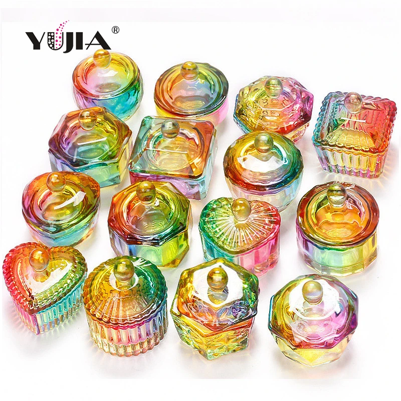NEW arrive 15 Designs Crystal Nail acrylic glass cup nail art dappen dapping dishes for acrylic nails tools