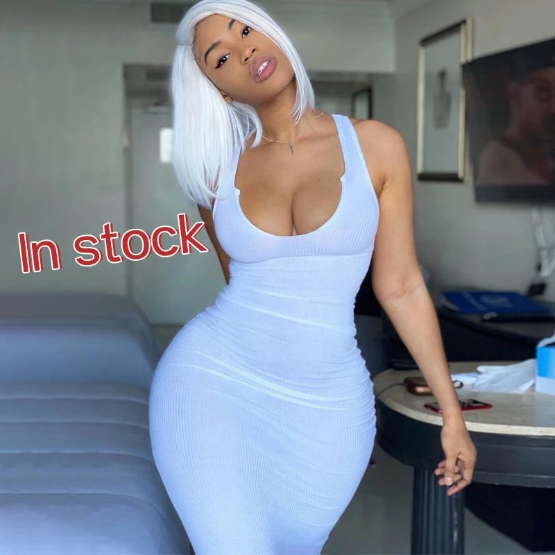 
2021 Summer Sexy Bodycon Dress New Fashion U-neck Sleeveless Sun Dresses Women Night Dress 
