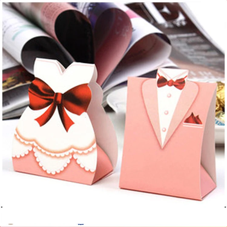Dress Shaped Candy Bags Box Custom Gift Mini Cake Paper Handle Box for Wedding Celebrations High Quality Corrugated Board OEM