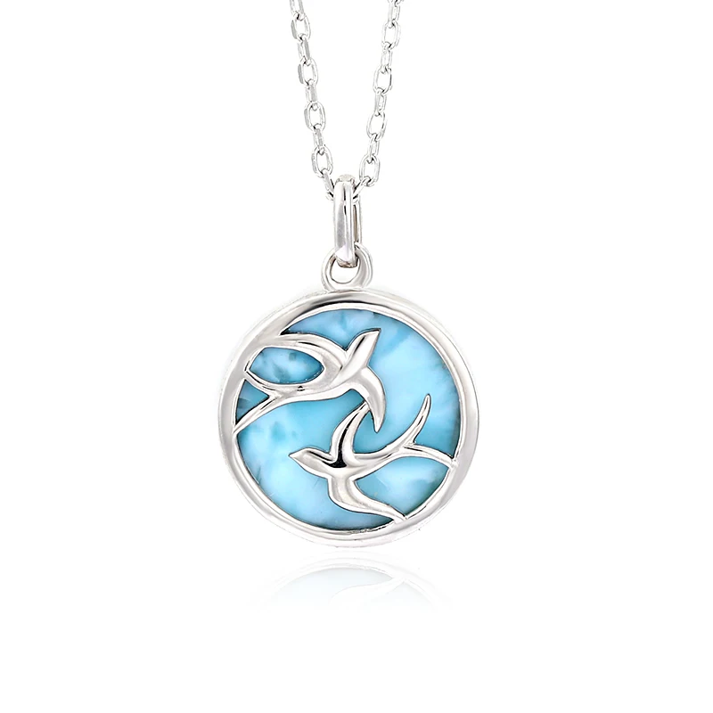 925 Sterling Silver Ocean Sealife Wave Larimar Pendant Necklace Natual Larimar Jewelry Designs