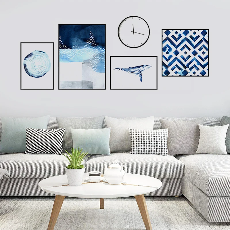 OEM ODM Modern Home Decor 300gsm Polyester Blue Paintings Art On Canvas