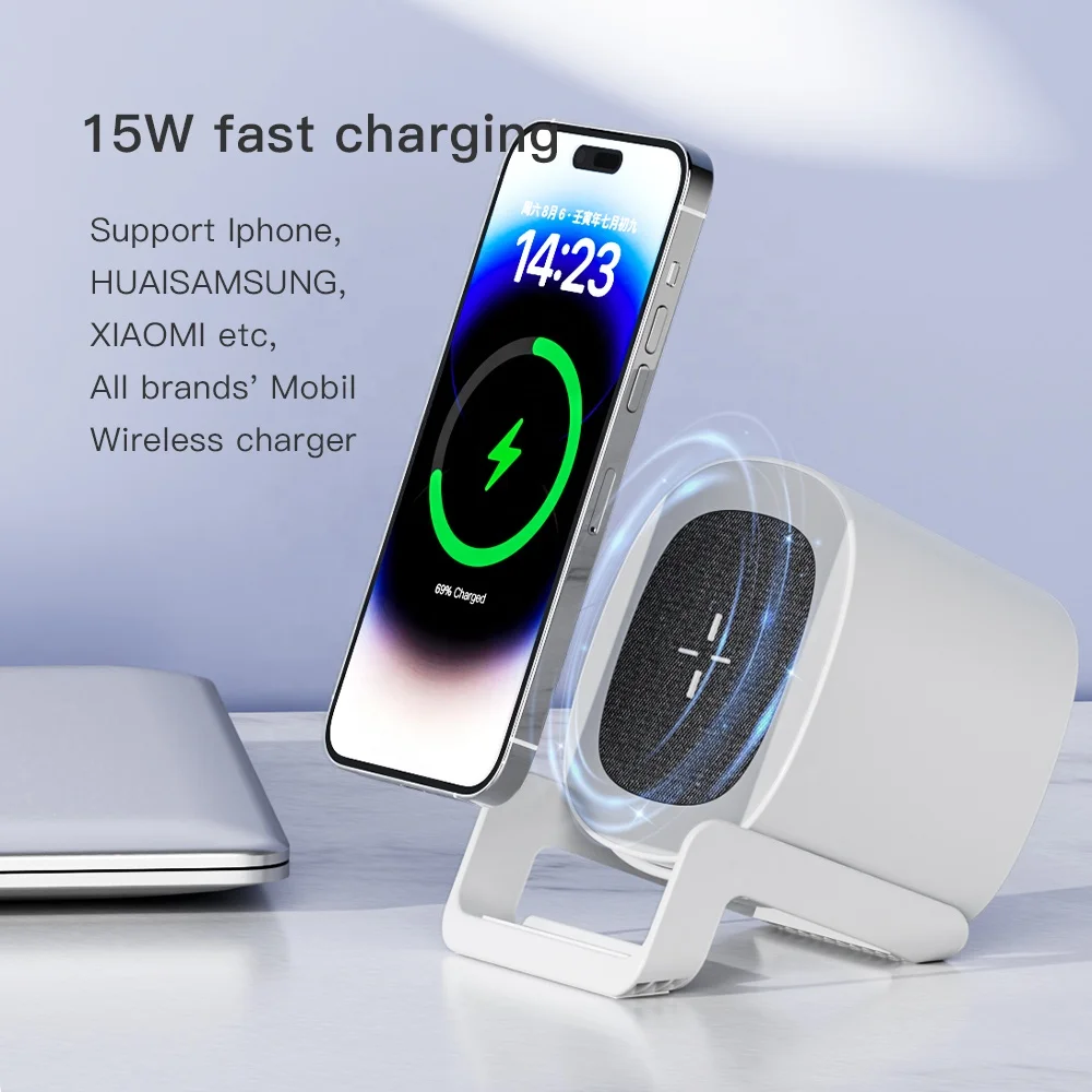 Bluetooth Speaker 15W Wireless Charger Pad Stand Home Loudspeaker Subwoofer RGB Night Light Lamp Fast Charging Station