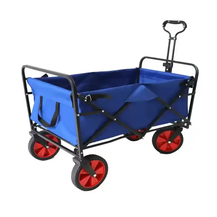 Portable 4 Wheels Folding Beach Trolley Cart With Adjustable Handle Bar Popular Outdoor Foldable Wagon