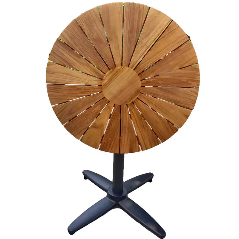 Modern folding garden table round teak wood folding bistro set with folding chair