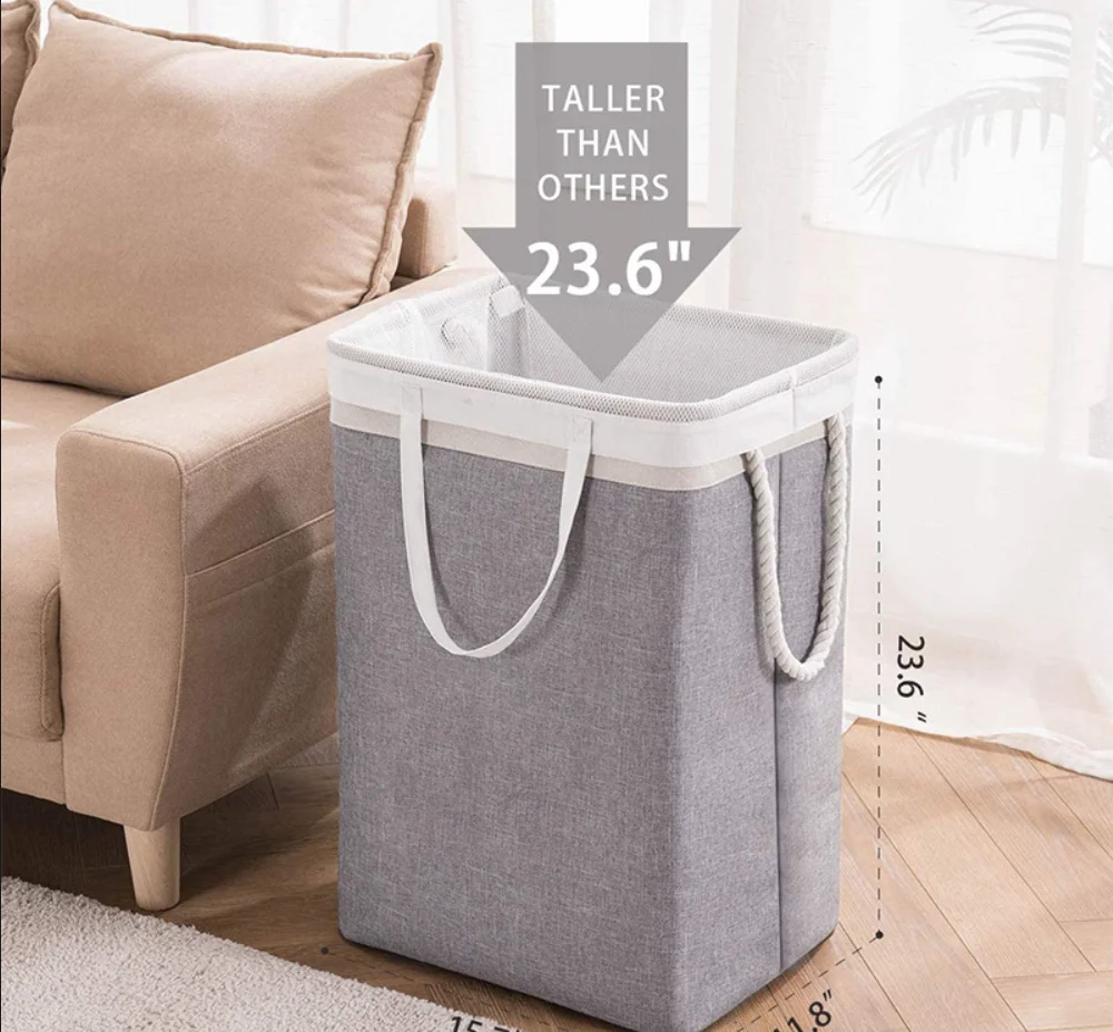 Large Laundry Basket Collapsible Laundry Bag Cotton Linen Laundry Hamper Folding Washing Bin for Clothes
