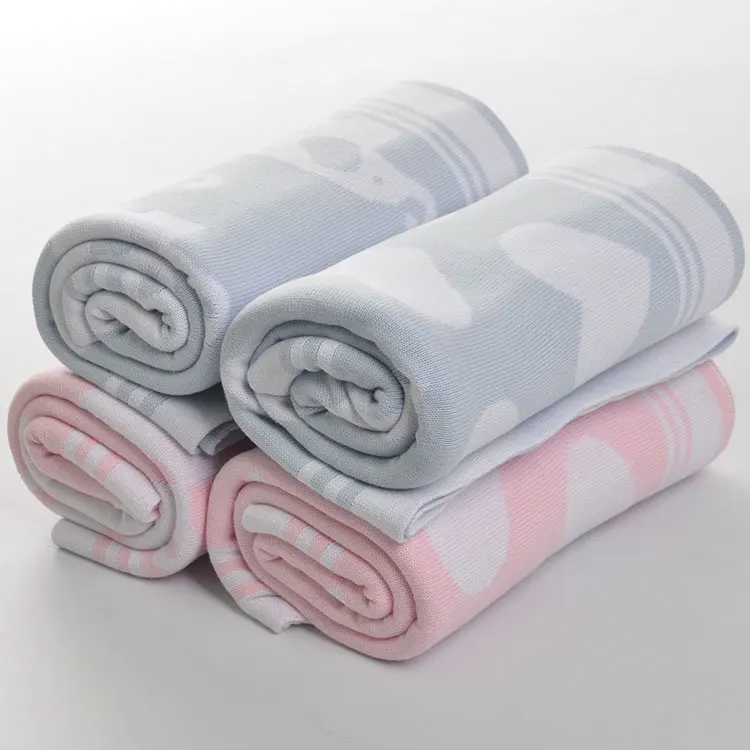 Personalized year growth organic cotton knitted baby cot blanket customized