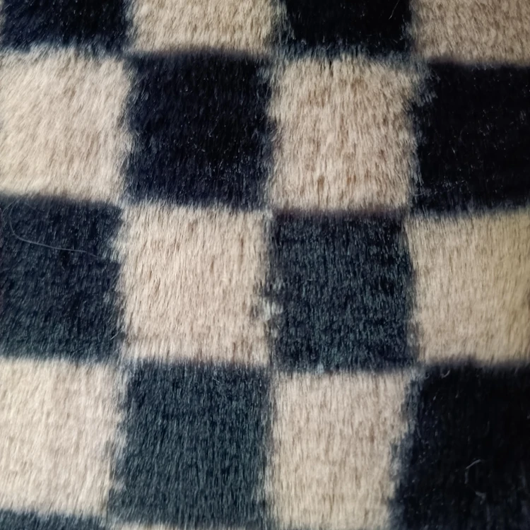 Super Soft Blanket Short Pile Plush Custom Rabbit Print Plaid Polyester Checkered Faux Fur Fabric