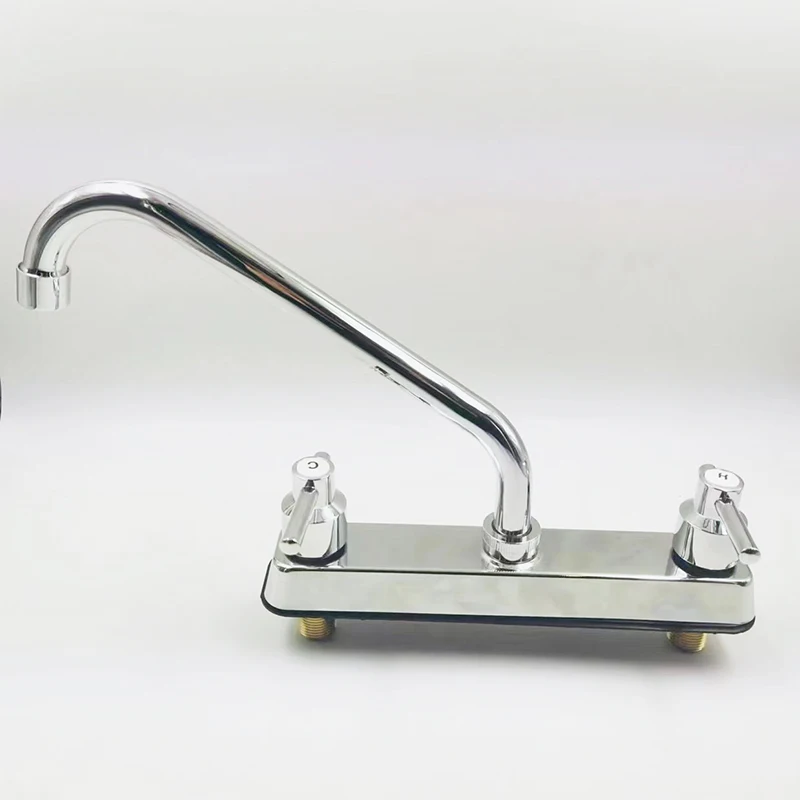 Factory hot selling chrome plated slotted double handle hot and cold water mixed wall mounted luxury kitchen faucet