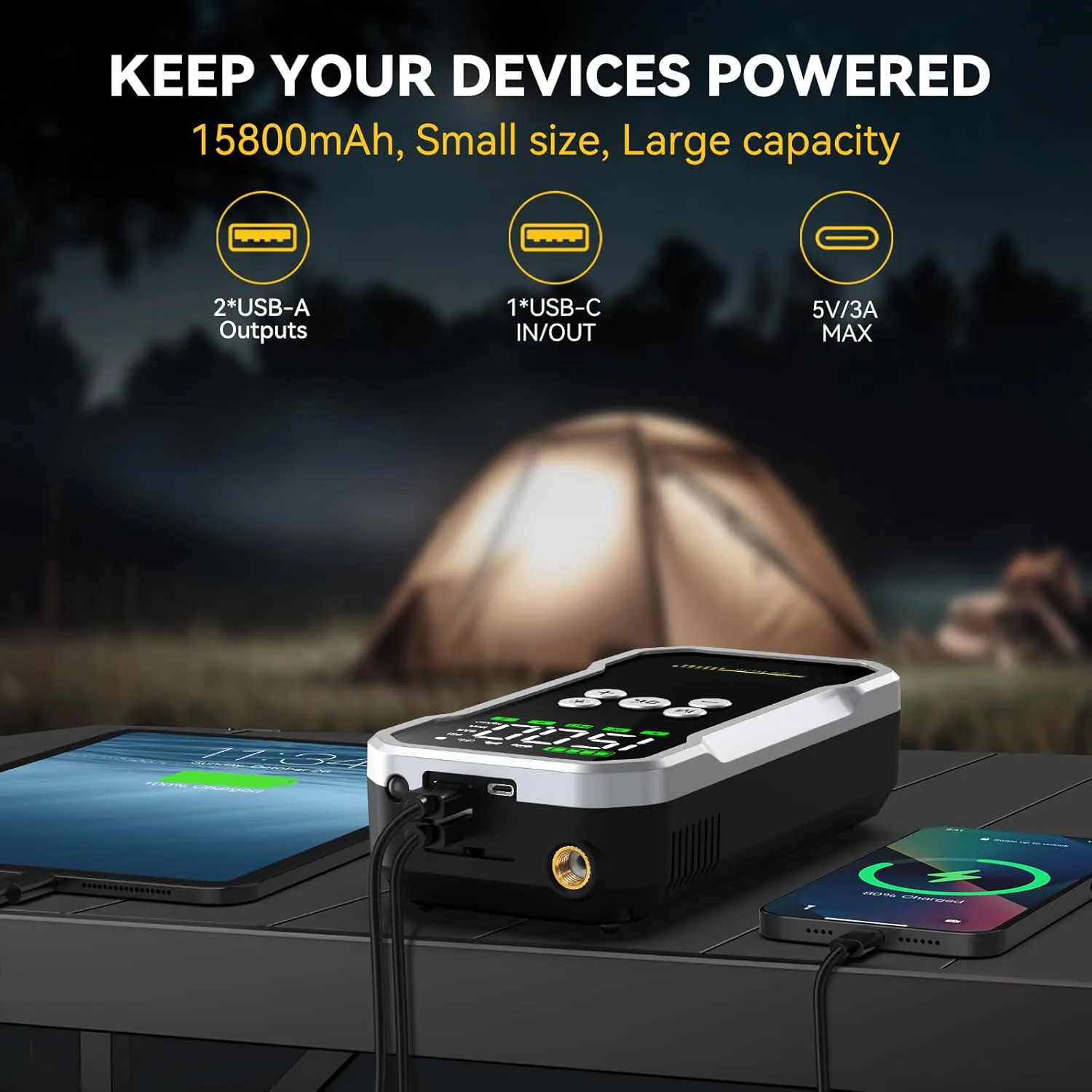 2024 4000A 12V Truck Jump Starter with Air Compressor 15800mAh with LED Strobe Light Portable with Carry Bag