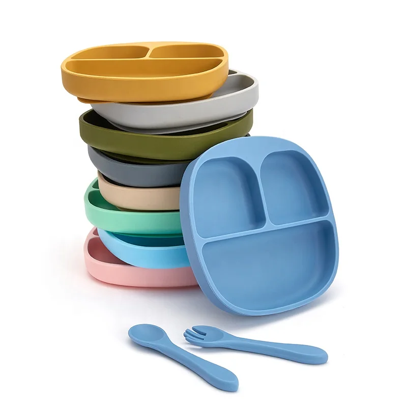Amazon Top Selling Platos Divided Unbreakable Silicone Plate Baby Suction Dishwasher Safe Plate