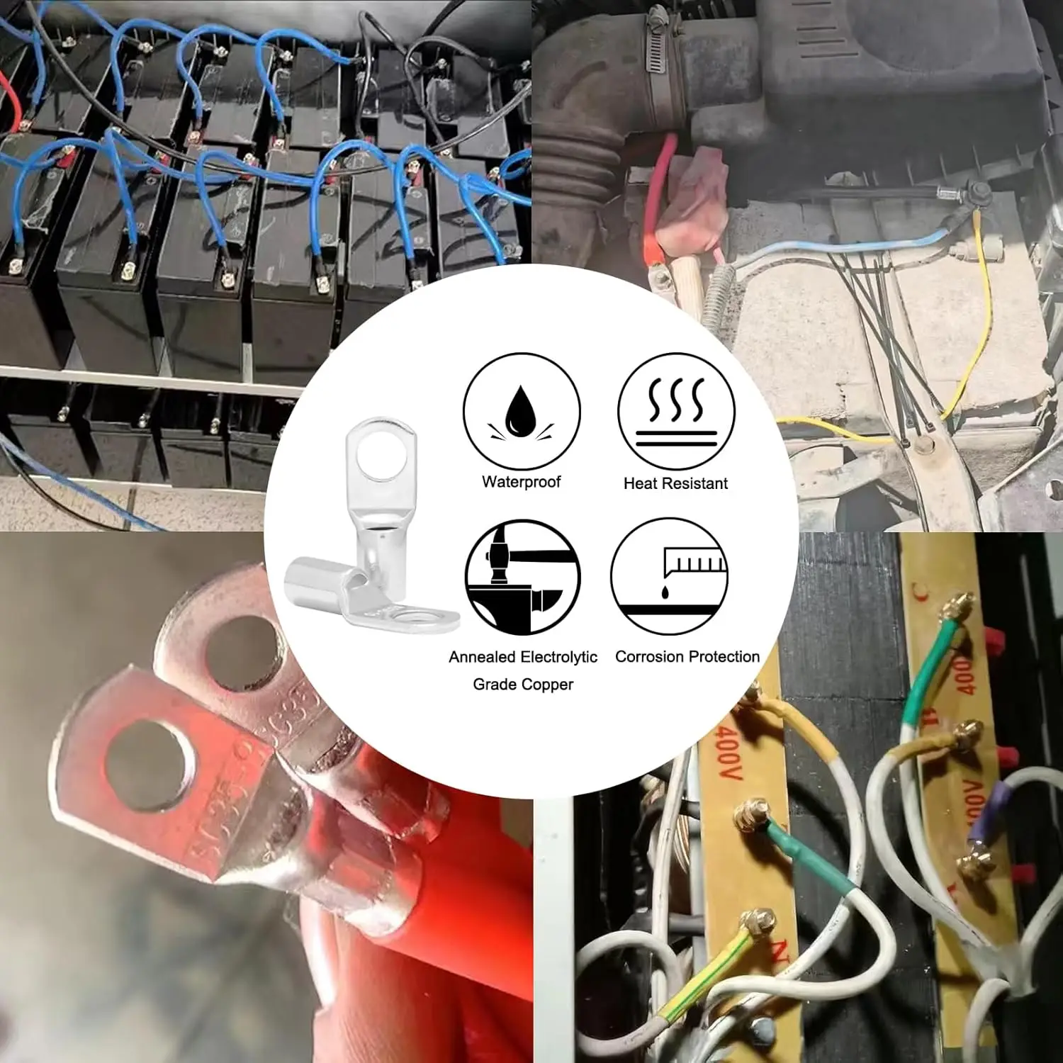 SC25-10 Lug Copper Lug Bare Eyelets Tubular Ring Terminals Battery Cable Terminal electrical accessories copper Round Terminal