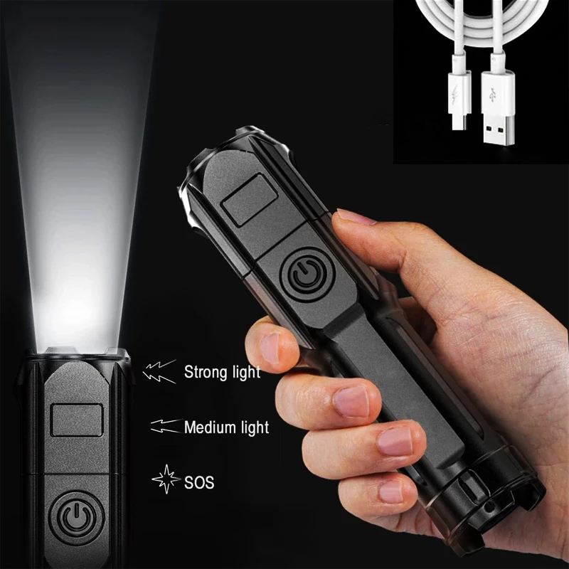 Strong Light Powerful Bright Home Outdoor 100000 Lumen Mini Portable Rechargeable Usb Zoom Led Luminous Flashlight Torches