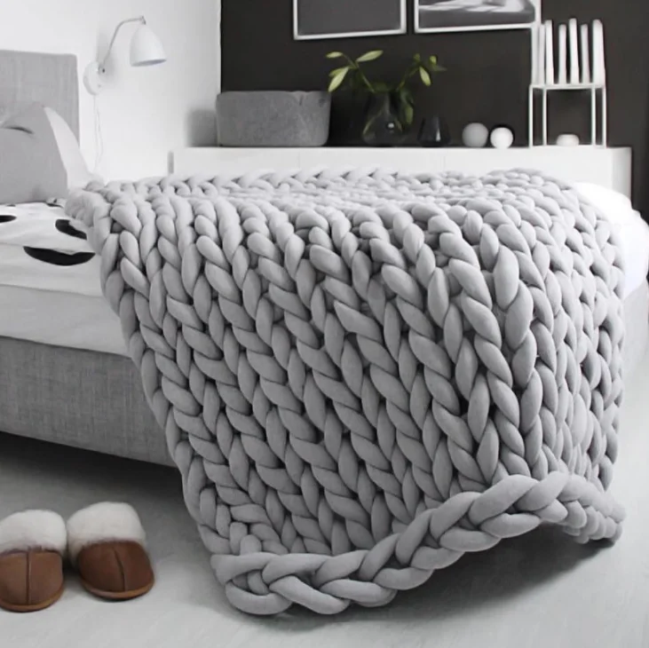 luxury polyester chunky knit throw blanket super soft