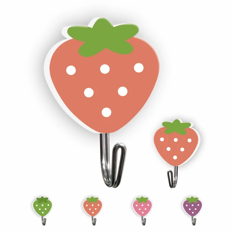 Adhesive strawberry shape funny plastic metal decorative wall hook