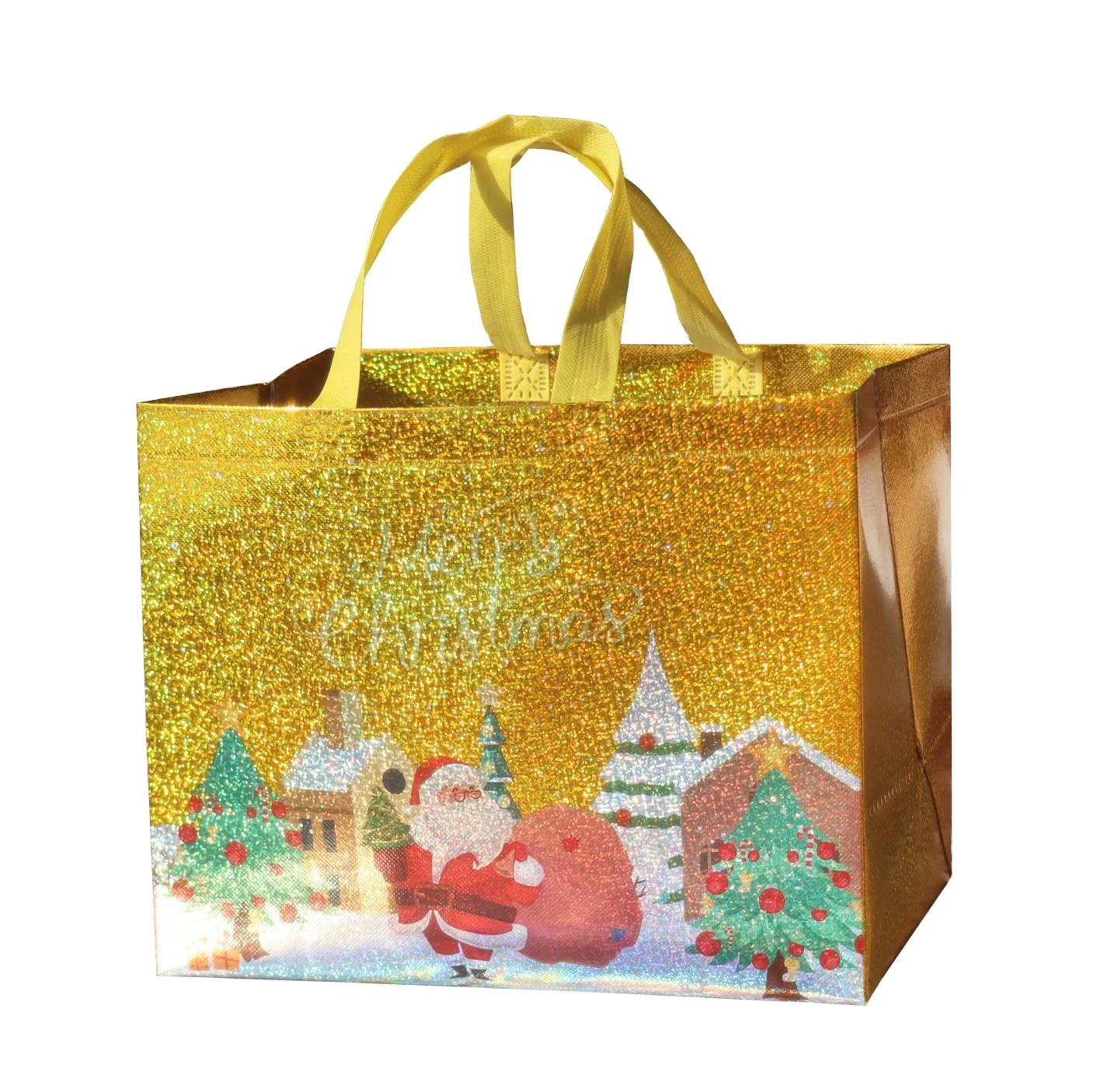 100gsm Eco-Friendly Reusable Recyclable Supermarket tote, Grocery holographic PP Non woven Shopping Bags Christmas Gift bags /