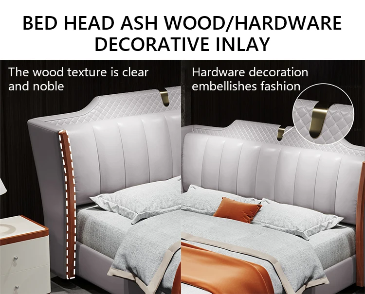 European style Steel frame light luxury modern design Upholstered bed king size queen size fabric leather bed