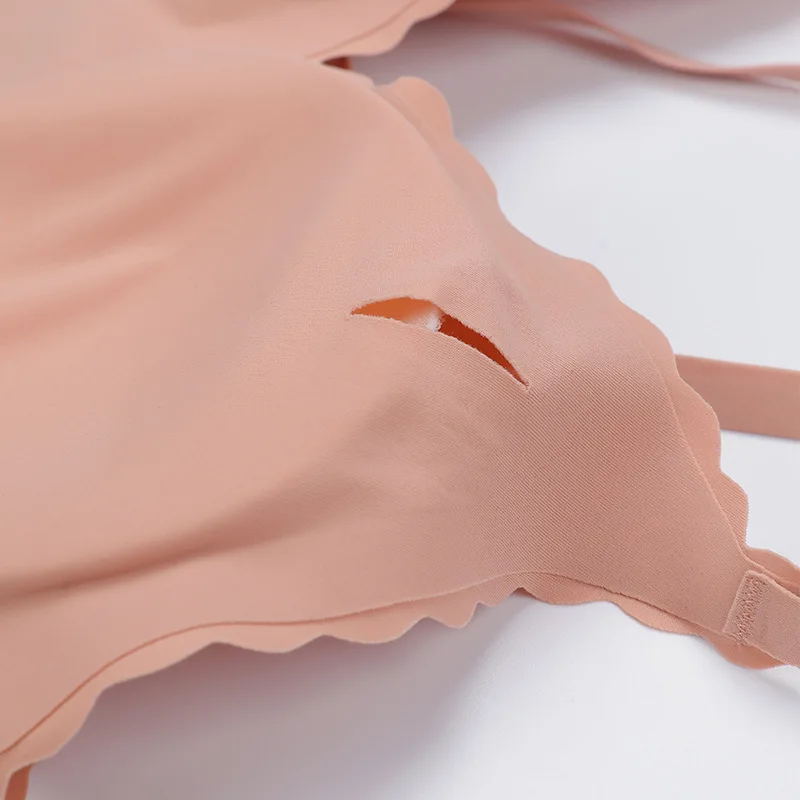 Wire Free Push-Up Sports Bra Underwear Seamless Deep V Neck Lotus Edge Comfortable Breathable Fitness Vest Bra For Woman