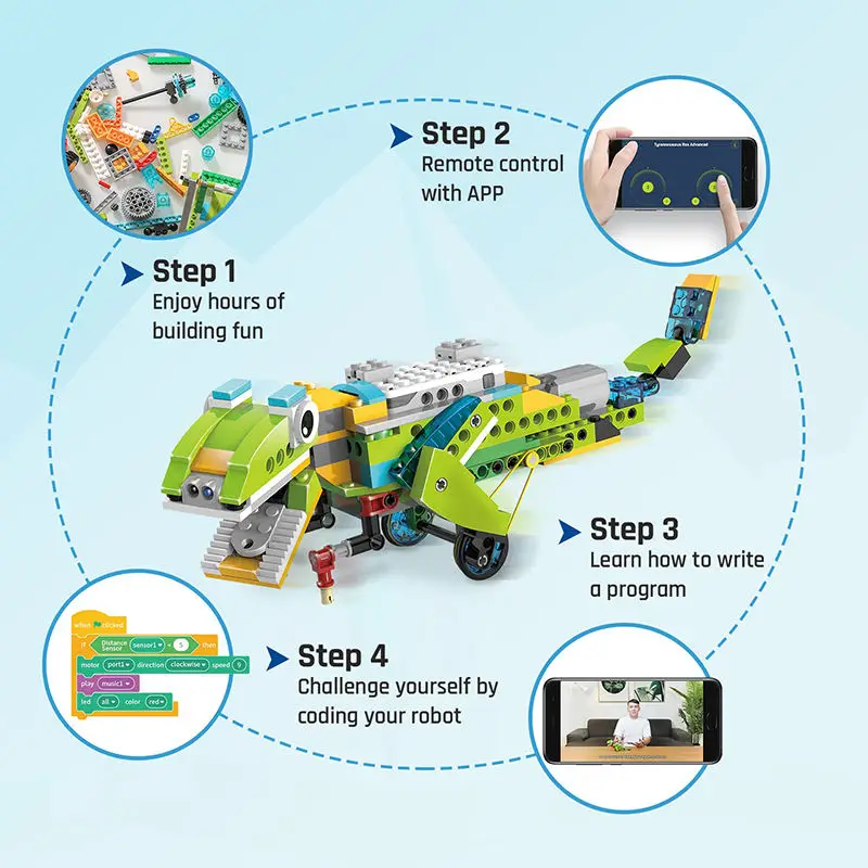 Flytec 200+ DIY Building Block Sets Toys Remote Control Robot Toy Set For High Technology Education