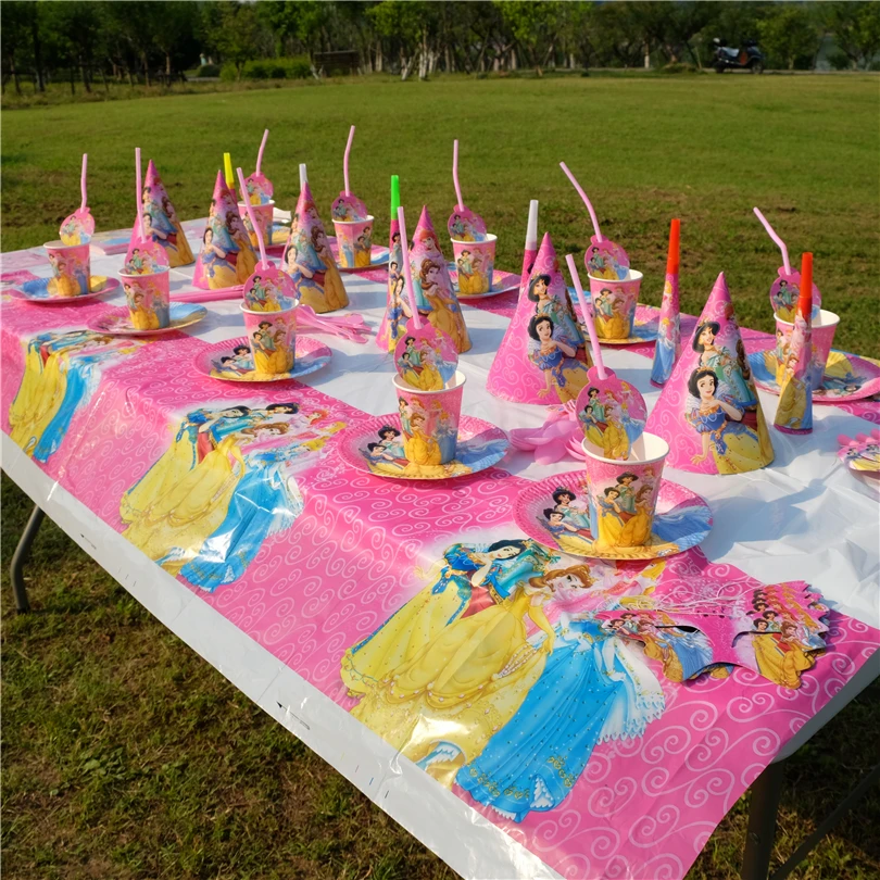 Pink 6 Princess design plate balloons banner party decorations custom tableware set event party supplier