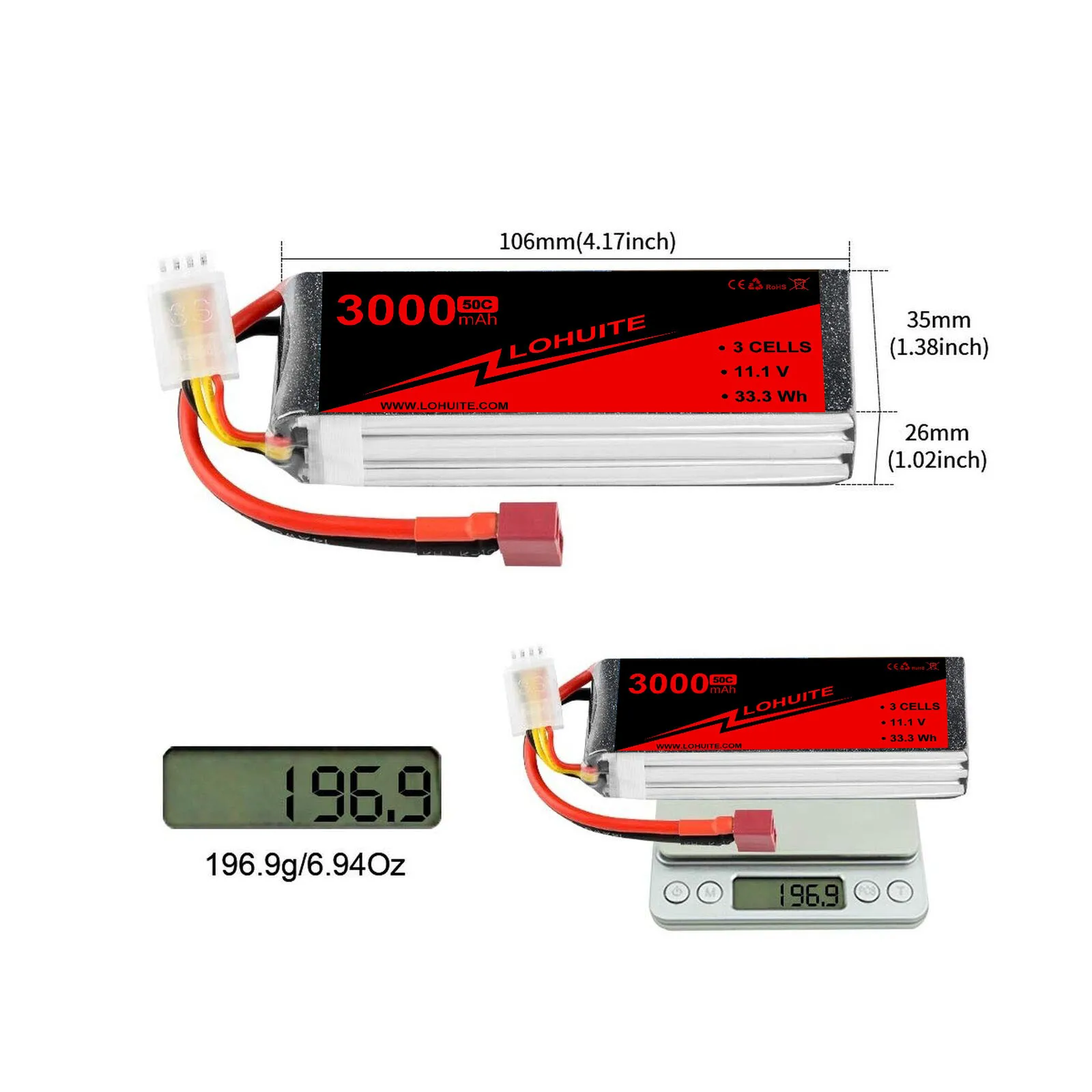 11.1V 50C 3000mAh 3S Lipo Battery with Deans T Connector for RC Airplane RC Helicopter RC Car