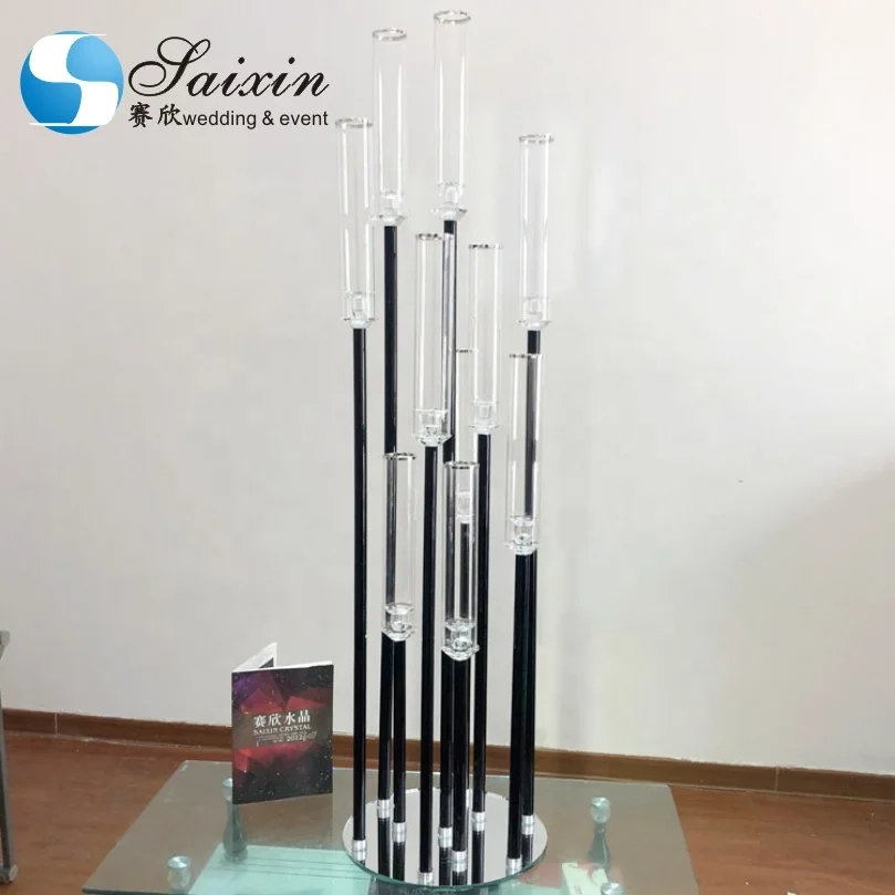 ZT-431 Modern 10arms sticks tall  black crystal centerpieces for wedding