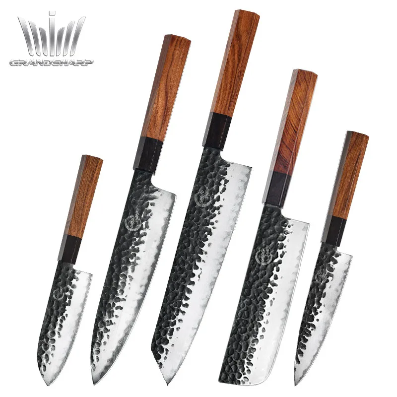  Grandsharp ручной работы кухонные ножи 3 слоя японский AUS-10 сталь шеф-повара нож Santoku Nakiri kiritsuke нарезки разделочный столовые