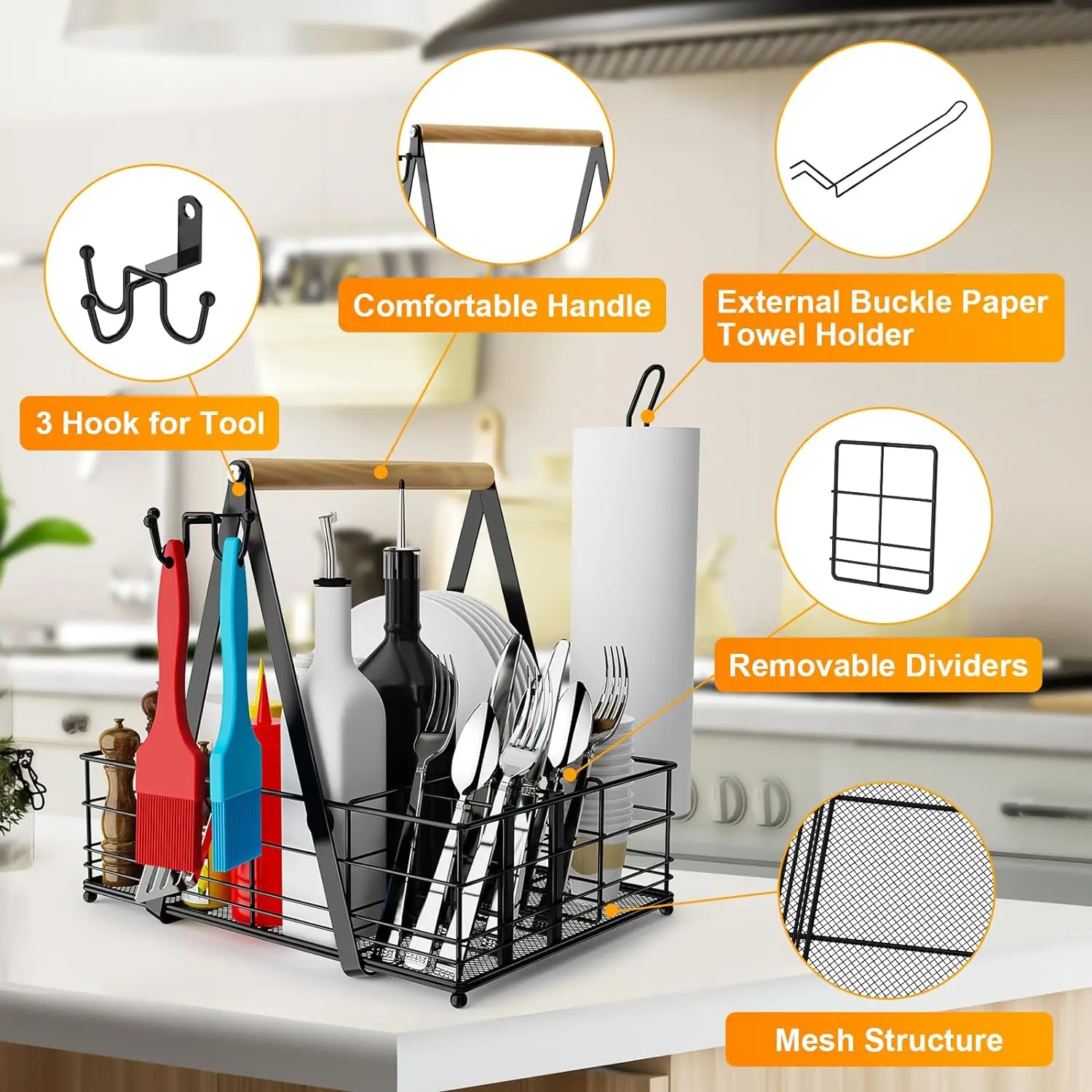 BBQ Caddy Outdoor Grilling Organizing Utensils Paper Towels Condiments Kitchen Tools Including Spice Tool Camping Picnics