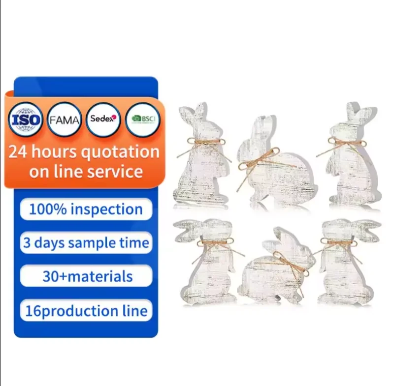 Factory wholesale of wooden rabbit shaped decorative ornaments suitable for desktop decoration, making old white