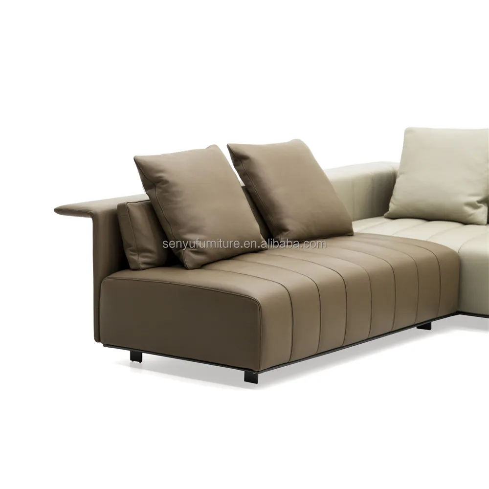 Italian Premium Beige Leather Chesterfield Sectional Sofa Set Minimalist Modular with Corner Feature Living Room