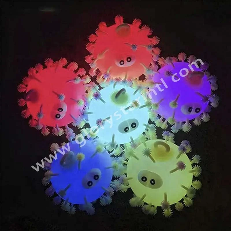 Big size macaron color TPR LED light up squishy soft stress ball toy stress cute hairy toy glowing yoyo puffer flashing ball toy
