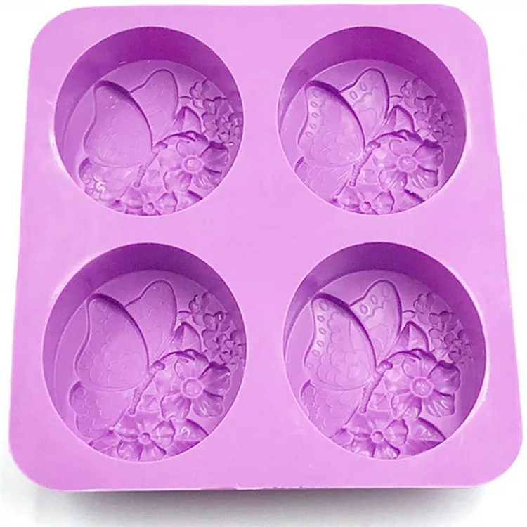Hot Sale Heat-Resistance 4 Cavity New Pattern Butterfly Shape Silicon Soap Moulds Candle Mould Candy Mold
