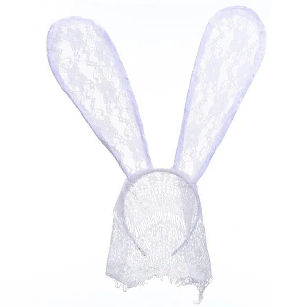 Black White Red mask with Lace Big bunny ears party Halloween Hair accessory