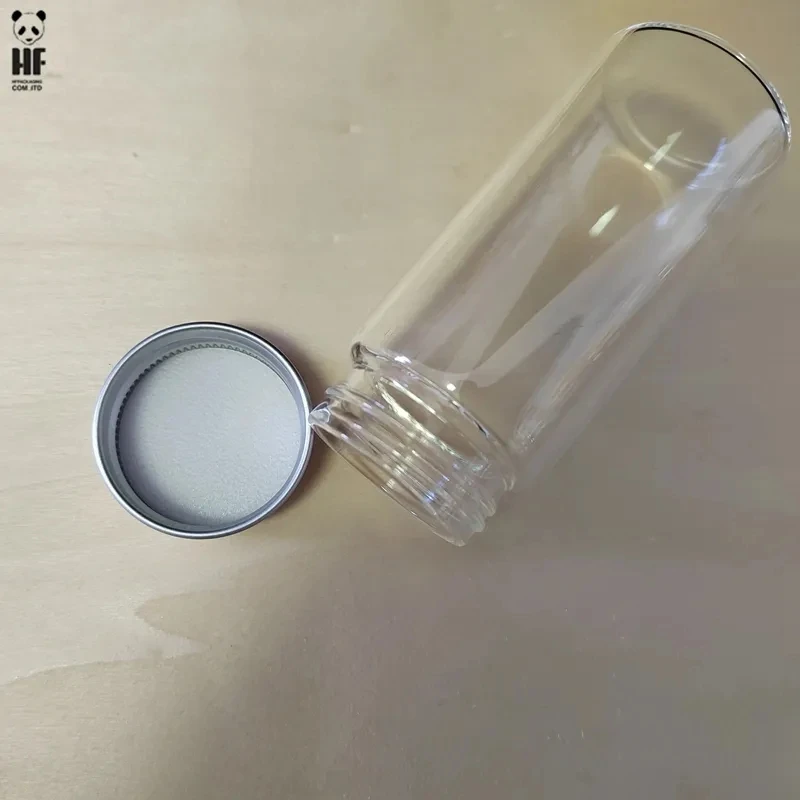 Pharmaceutical glass bottles,clear empty glass bottles with aluminium gold cap and apothecary jar