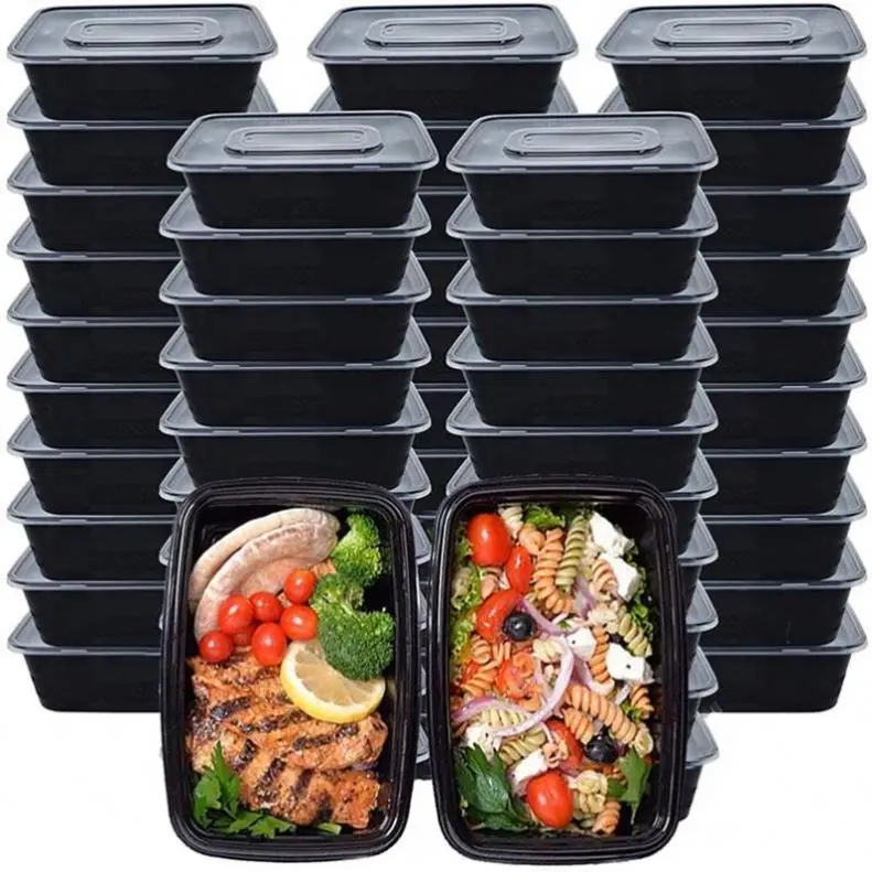 18/24/32oz black food packaging restaurant boxes dishwasher freezer safe meal prep containers