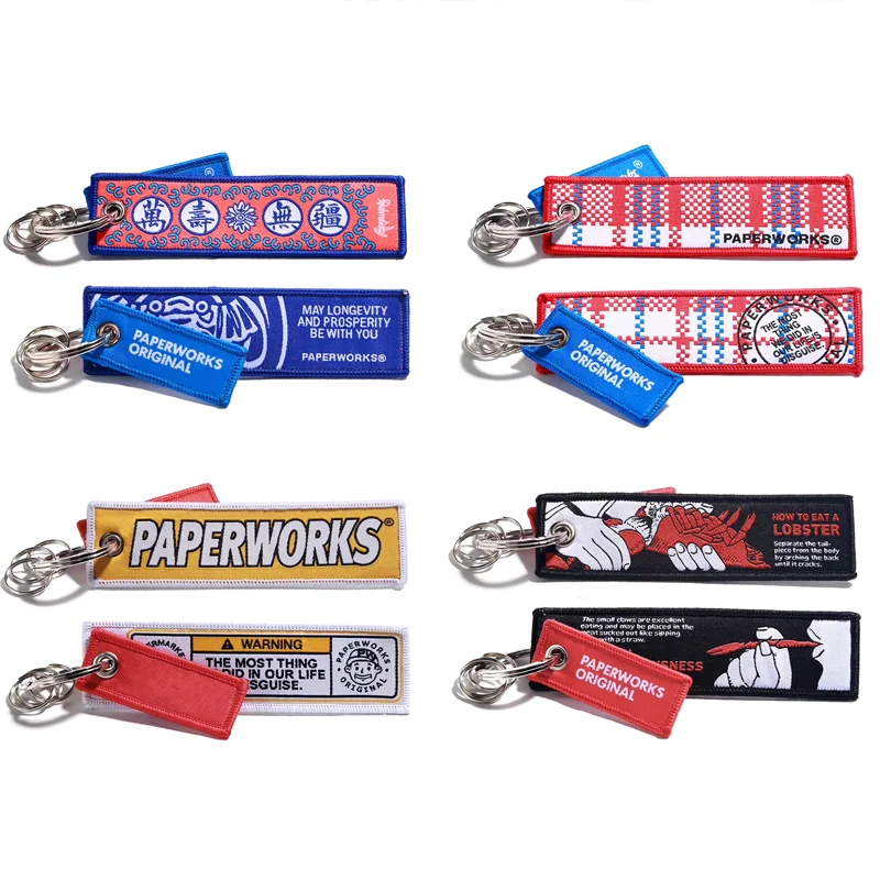 Cheap Promotional Gifts Custom Fabric Tag Woven Keychain Fabric Keychain Embroidery Keychain