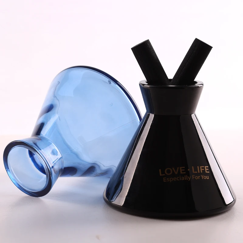 Creative Blue Black Amber 200ml Fragrance Aromatherapy Jar Scent Diffuser Container Empty Clear Glass Reed Diffuser Bottles