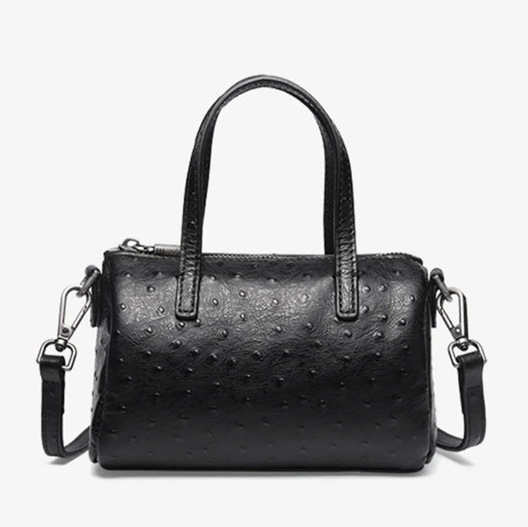 2023 New Collection Women Genuine Leather Handbags Famous Designer Ostrich Embossed Leather Round Bags for Lady