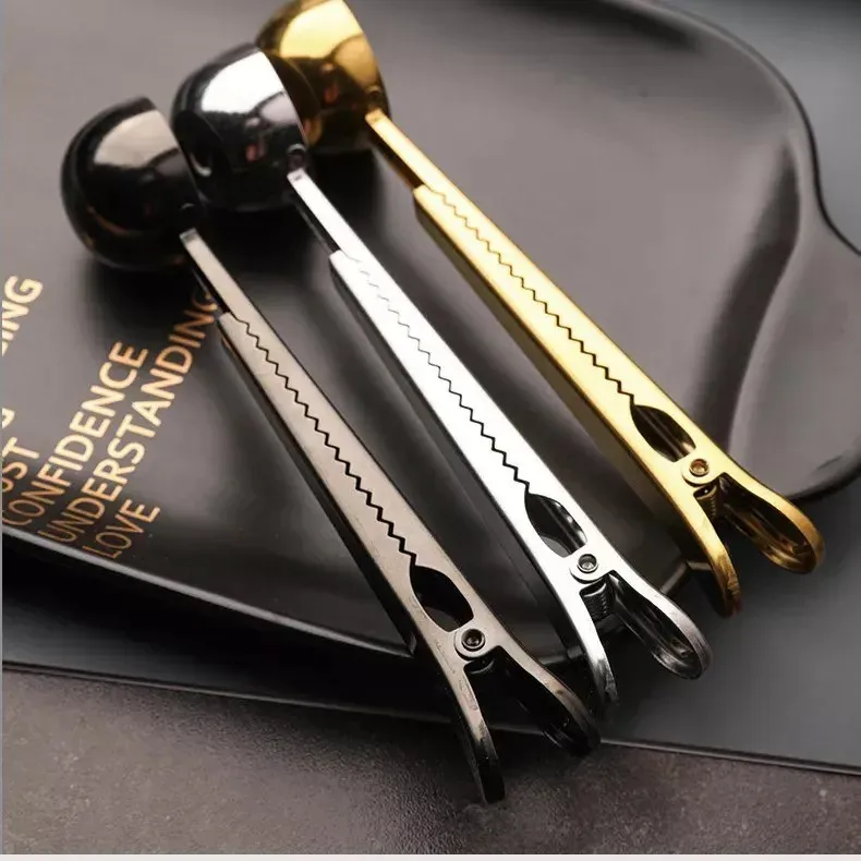 Hot selling 15ml Food grade 2 in1 tablespoon stainless steel tea coffee bean scoop measuring spoon with bag sealing clip