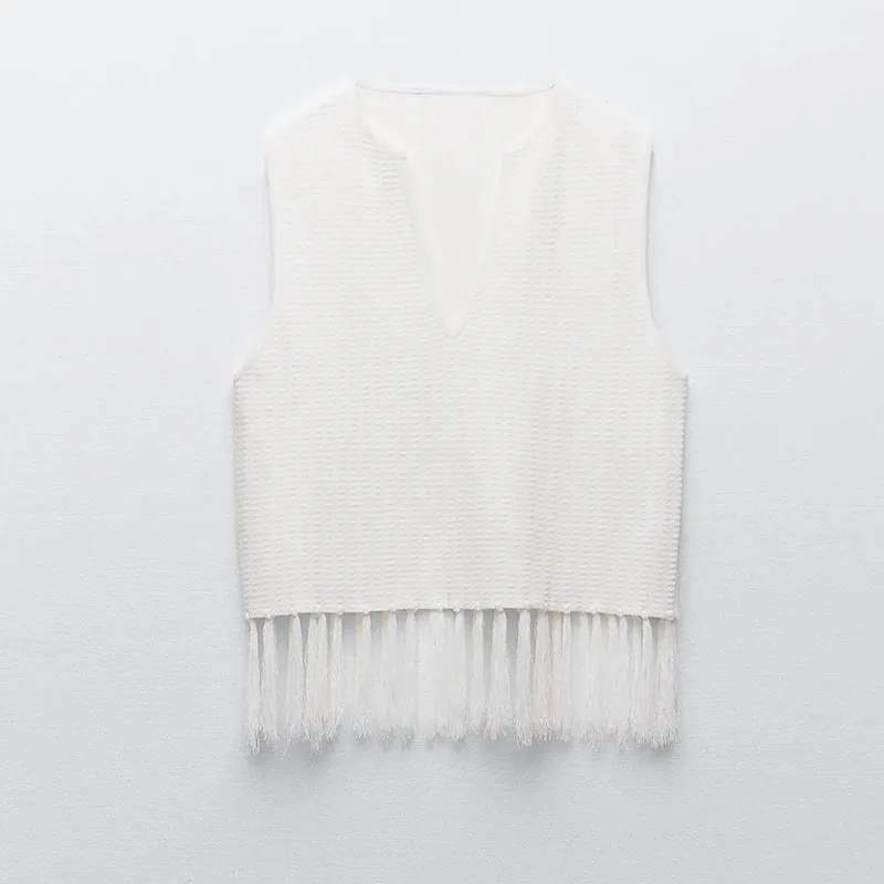 YT Women Cropped Knitted V-neck Cropped Top High-rise Wide-leg Tassel Pants Girls Sexy Two-piece Set Summer Dress Clothing Woman