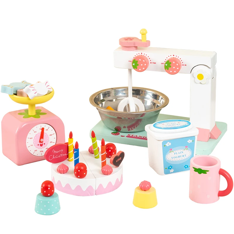 New Style Children Play House Wooden Toys Strawberry Cake Afternoon Tea Dessert Series Set