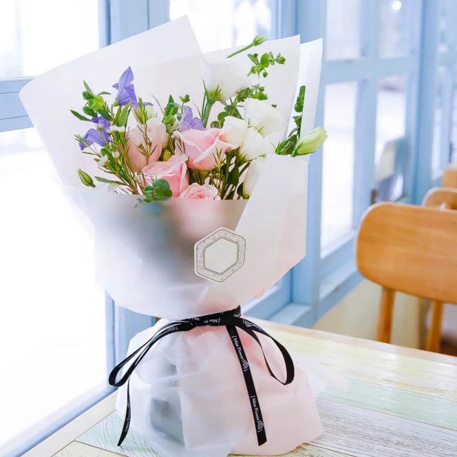 
Korean Foggy mist paper Colored Flower Printed Wrapping Paper Plastic Flower Wrapper 