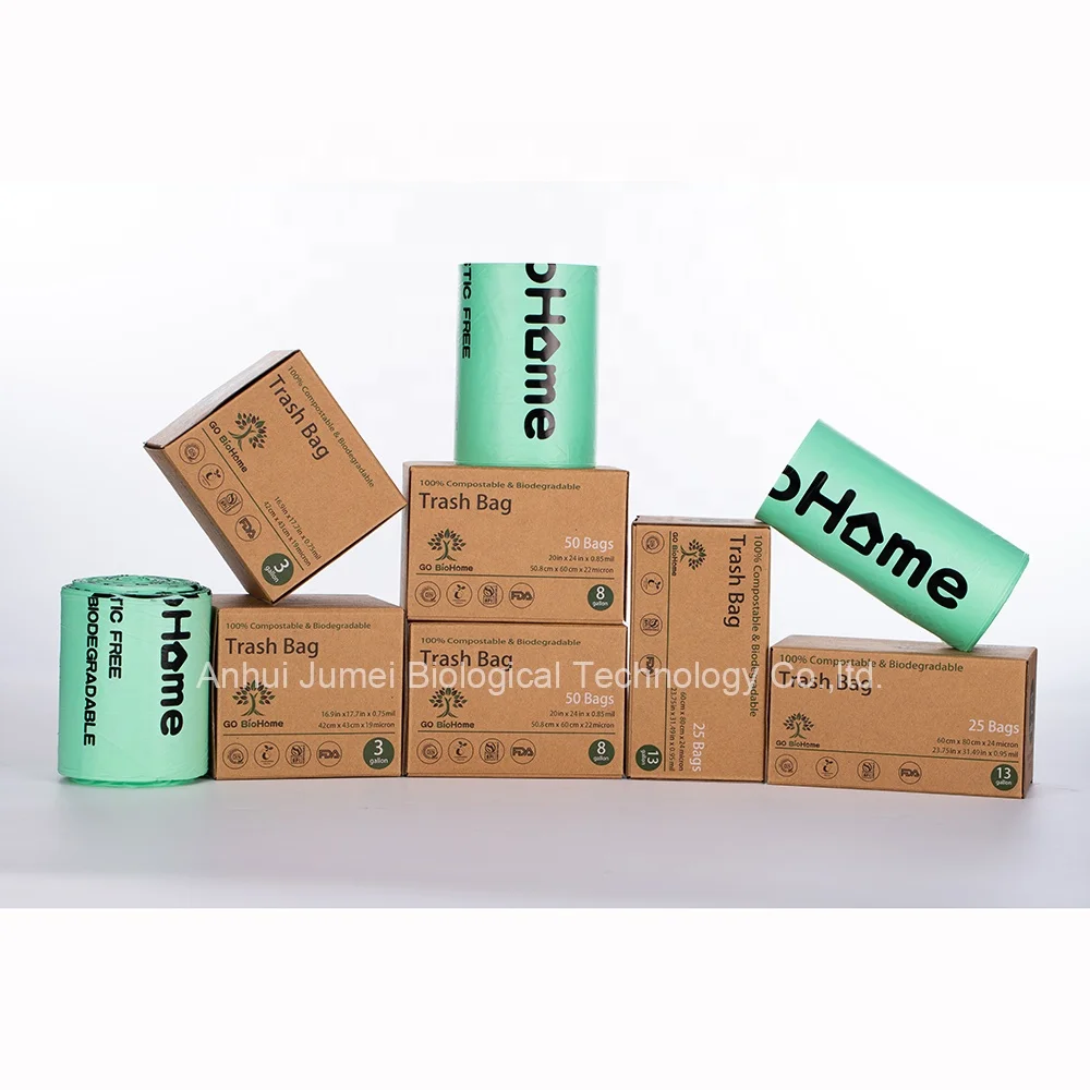 Экологически чистые 100% Биоразлагаемые Компостируемые пакеты для мусора из кукурузного крахмала
