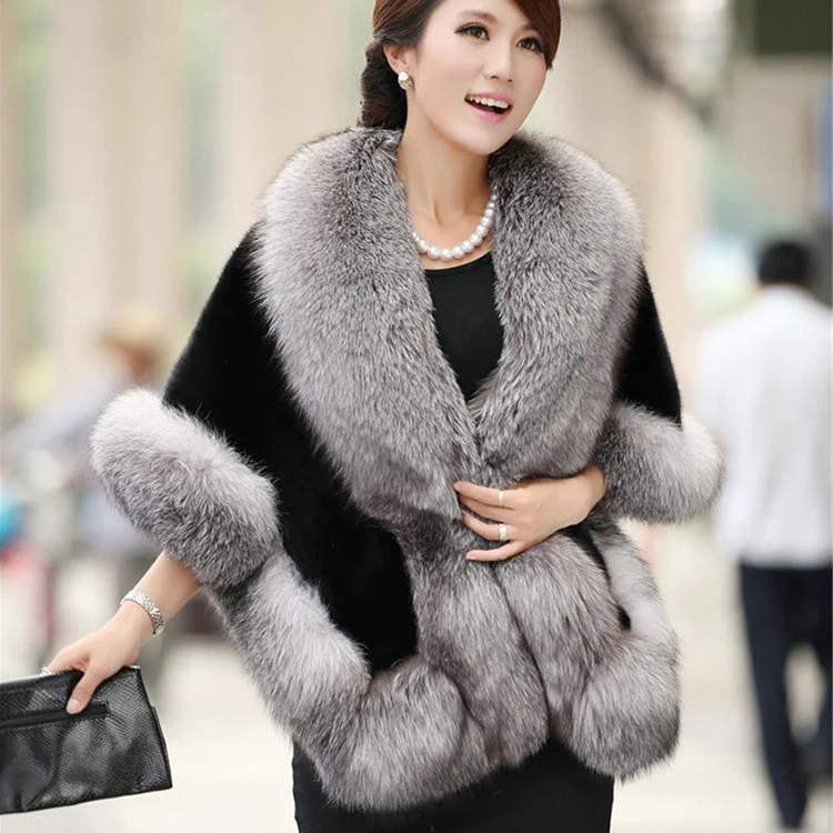 Hot Sale New Fashion Winter Warm Ladies Luxury Customized Cape Shawl Women Faux Fox Mink Fur Poncho
