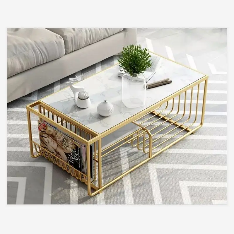 European Luxury Modern Round Marble Gold Coffee Table Living House Packing Room Furniture Metal Iron End Side Table