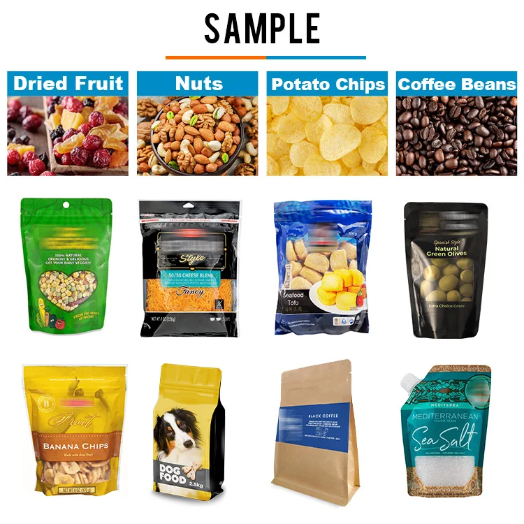 Fully automatic pre made flat bottom pouch bag coffee bean zipper bag packaging packing machine